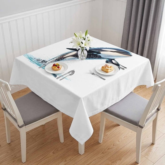 Cute Killer Whale Table Cloth Waterproof Tablecloths, Orca Animal Ocean Retro Artwork Tablecloth Dining Table Cover for Kitchen Party Tabletop Outdoor, Square Tablecloth 54x54 Inch