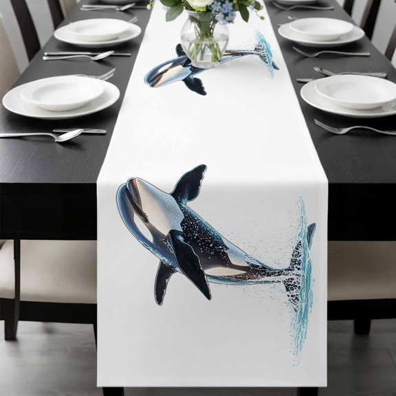 Cute Killer Whale Table Runner 36 Inches Long, Orca Animal Ocean Retro Artwork Kitchen Coffee Dining Table Decoration for Home Party Birthday Wedding Home Decor 13x36 Inches