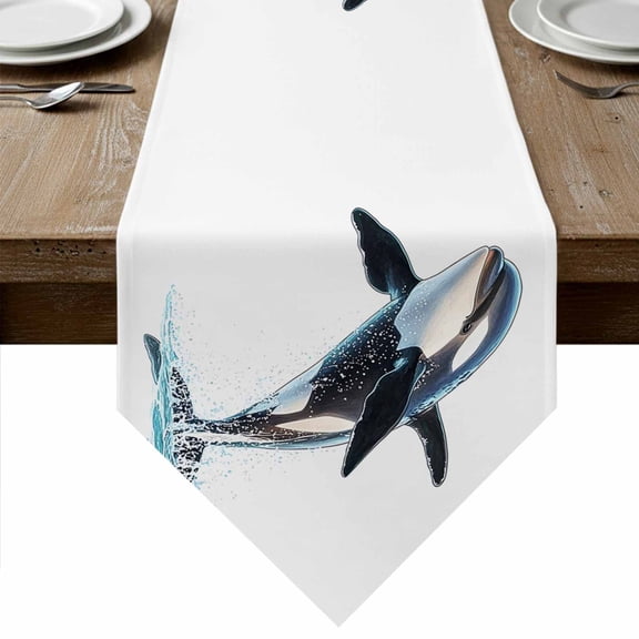 Cute Killer Whale Table Runner Linen Burlap Table Runner 36 Inches Small Orca Animal Ocean Retro Artwork Dresser Scarves for Kitchen Island Coffee Dining Party Wedding Banquet Holiday Decor 13"x36"