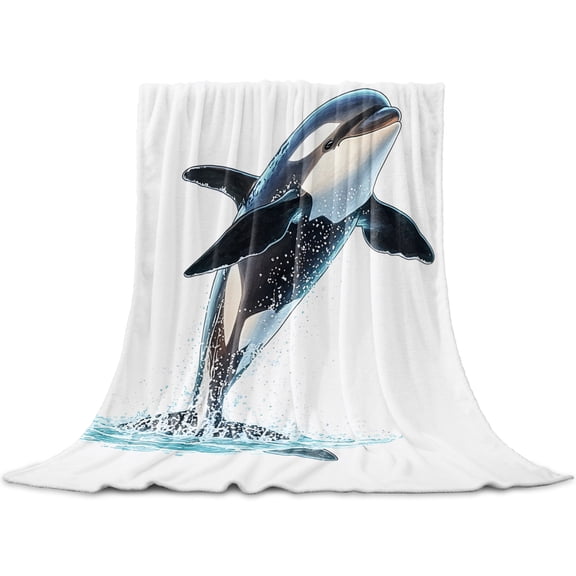 Cute Killer Whale Throw Blanket for Couch, Soft Lightweight Flannel Fleece Blanket, Orca Animal Ocean Retro Artwork Microfiber Plush All Season Decorative Blankets Gifts for Sofa Bed 60"x80"