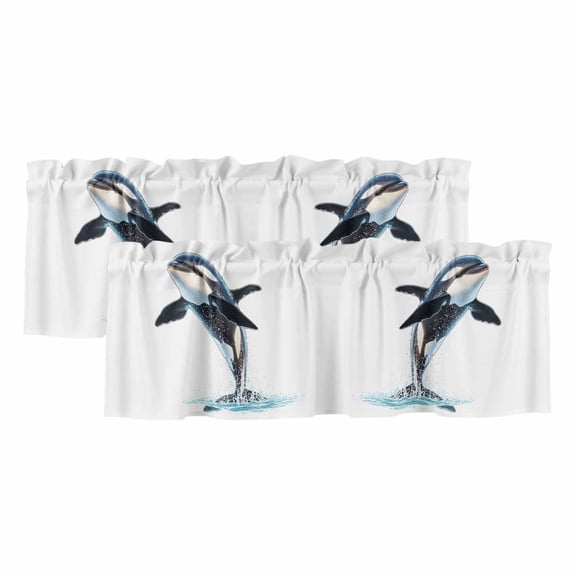 Cute Killer Whale Valances for Windows, Decorative Rod Pocket Window Valance Curtains, Orca Animal Ocean Retro Artwork Short Curtain Drapes for Kitchen/Bathroom/Living Room, 2 Panels, 42" W x 12" L