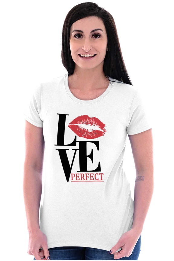 Cute Kiss Lips Perfect Love Quote Womens Slim Fit Graphic Tee Brisco Brands X