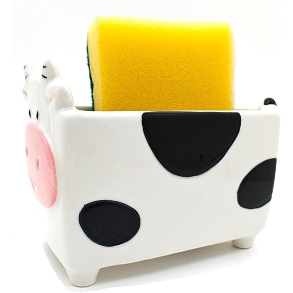 Cute Kitchen Accessories Cow Sponge Holder Home Decor Design Ceramic Kitchen Sponge Holder Cow gift Ideal Gifts for Women, Mom or Birthdays