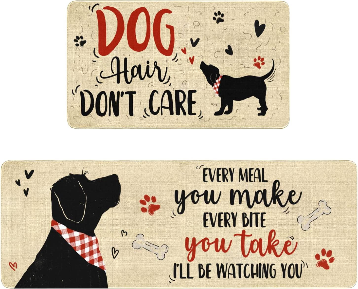 Cute Kitchen Mat Set of 2,Funny Dog Kitchen Rugs and Mats Non Skid Washable,Cute Kitchen Decor Accessories Dogs Lover Owners Housewarming Gifts,I''ll Be Watching You (17"x47"+17"x30")