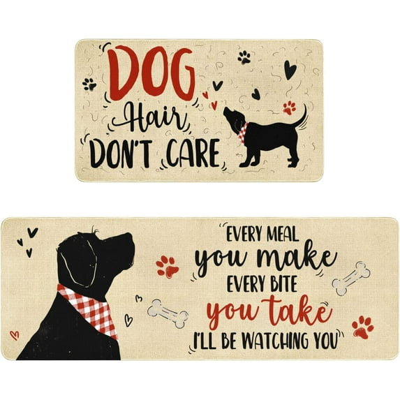 Cute Kitchen Mat Set of 2,Funny Dog Kitchen Rugs and Mats Non Skid Washable,Cute Kitchen Decor Accessories Dogs Lover Owners Housewarming Gifts,I''ll Be Watching You (17"x47"+17"x30")