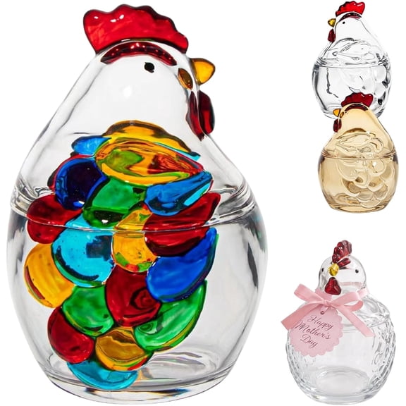 Cute Kitchen Storage Jars for Countertop Decor Farmhouse Chicken Glass Canister Set, Clear Glass Chicken Container with Lid for Sugar Pepper Salt Coffee & Treats, Kitchen Rooster Spice Jar (-1PC)