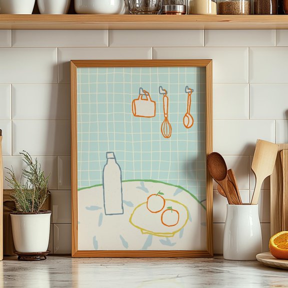 Cute Kitchen Table Illustration Unframed Paper Print