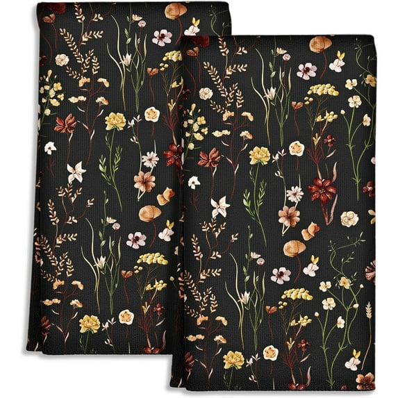 Cute Kitchen Towels Set of 2 - Dish Towels 18 x 26 Inch Microfiber Tea Towel for Home Decorative Butterfly Flower Spring Soft Reusable & Absorbent Aesthetic Vintage Design