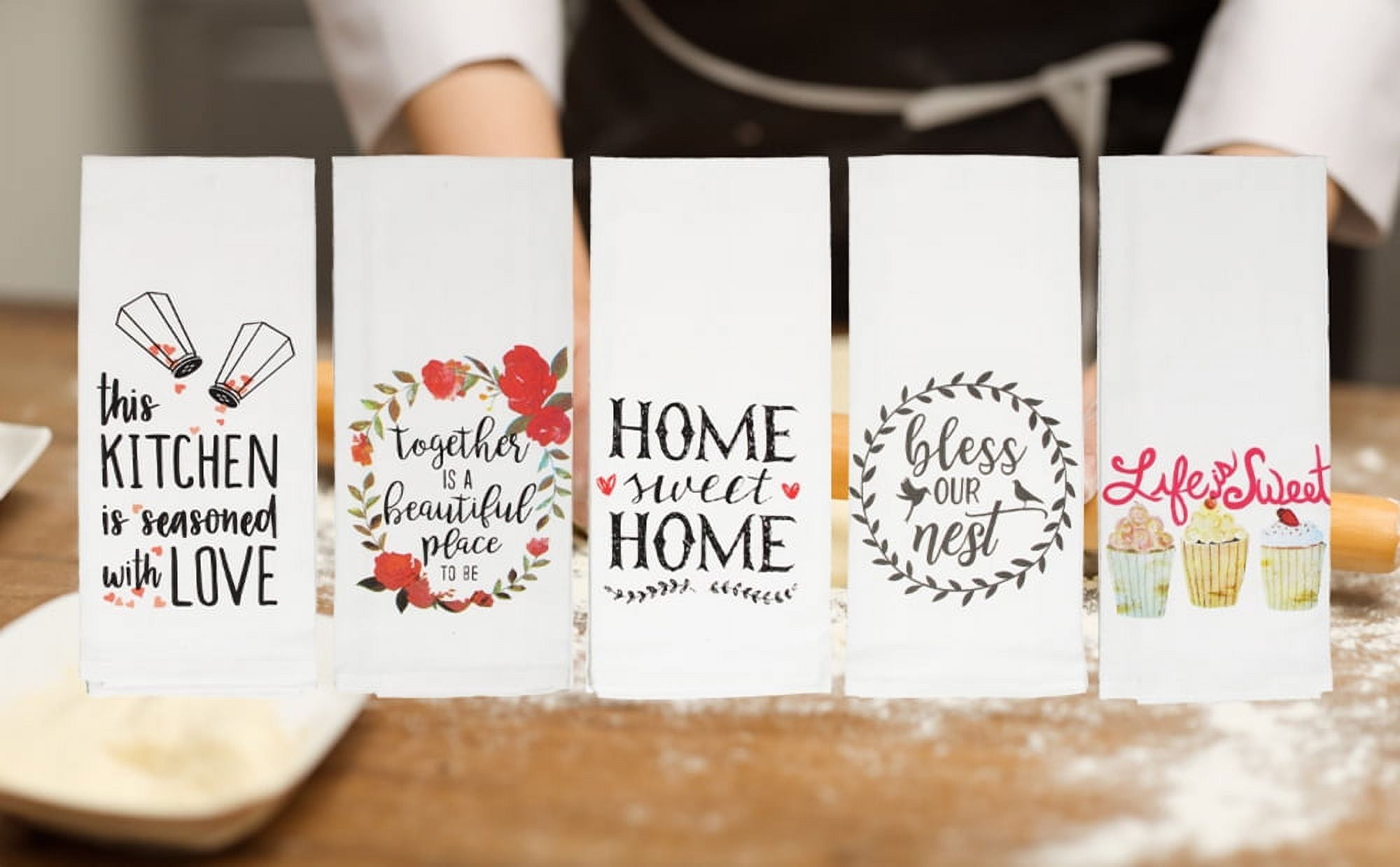 Cute Kitchen Towels Set Inspirational Dish Towels Fun Baking Flour Sack  Towels with Sayings Cotton 16x28 5 Piece