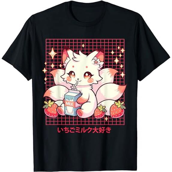 Cute Kitsune Japanese Anime Fox Kawaii Strawberry Milk T-Shirt