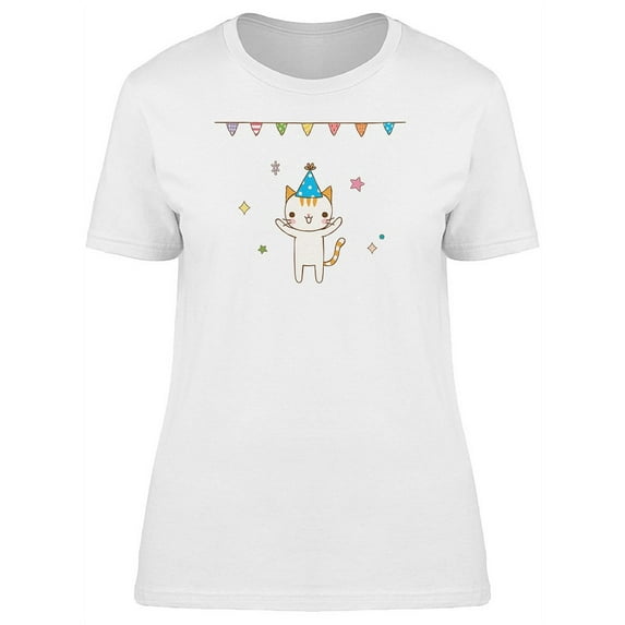 Cute Kitten Birthday Cartoon T-Shirt Women -Image by Shutterstock, Female Large