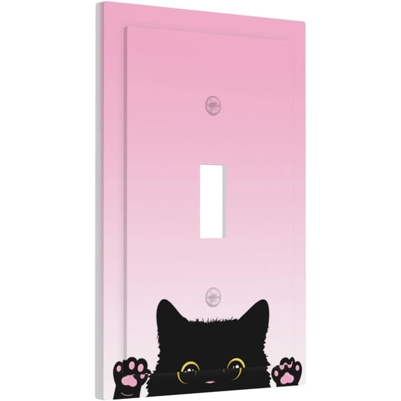 Cute Kitten Black Cat Pink Background Decorative Light Switch Cover 1 Gang Single Toggle Device Electrical Faceplate Switchplates Decorator Outlet Wall Plate for Kids Room Nursery Decor