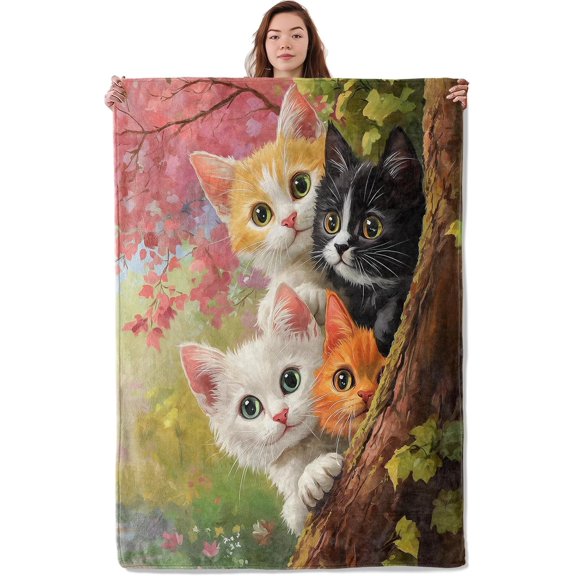 Cute Kitten Blanket, Soft Warm Cozy Lovely Colorful Cats Throw Blanket Gifts for Adults Kids Women, Lightweight Fuzzy Comfy Flannel Blankets for Couch, Travel, Bed, House Decor 60×50 Inch