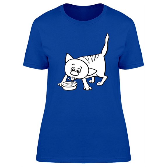 Cute Kitten Drinking Cartoon T-Shirt Women -Image by Shutterstock, Female Small