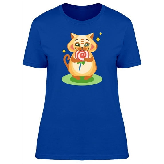 Cute Kitten Eating Lollipop T-Shirt Women -Image by Shutterstock, Female Medium