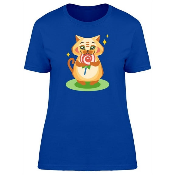Cute Kitten Eating Lollipop T-Shirt Women -Image by Shutterstock, Female x-Large