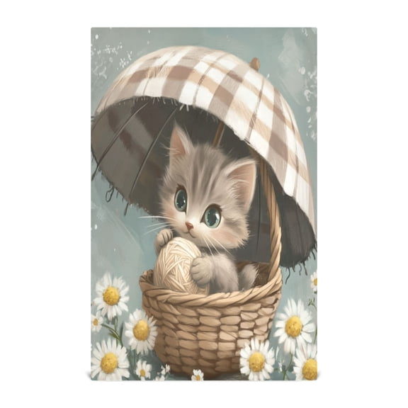 Cute Kitten Holding An Umbrella Kitchen Towels Set of 4 Tea Towels for Kitchen Decorative Waffle Dishcloths 28x18in