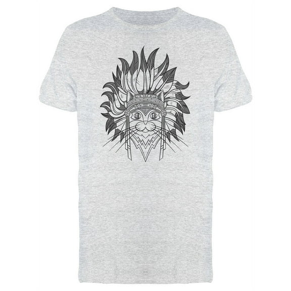 Cute Kitten Indian Chief Sketch T-Shirt Men -Image by Shutterstock, Male Large