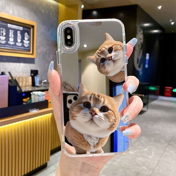 Cute Kitten Mobile Phone Case Apple 15pro Mirror Case Iphone14pm Mobile Phone Case Large Hole Protective Cover