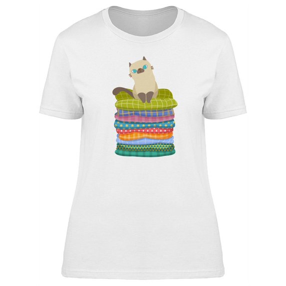Cute Kitten On Blankets Cartoon Tee Women's -Image by Shutterstock