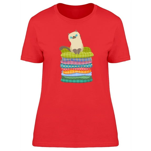 Cute Kitten On Blankets Cartoon Tee Women's -Image by Shutterstock