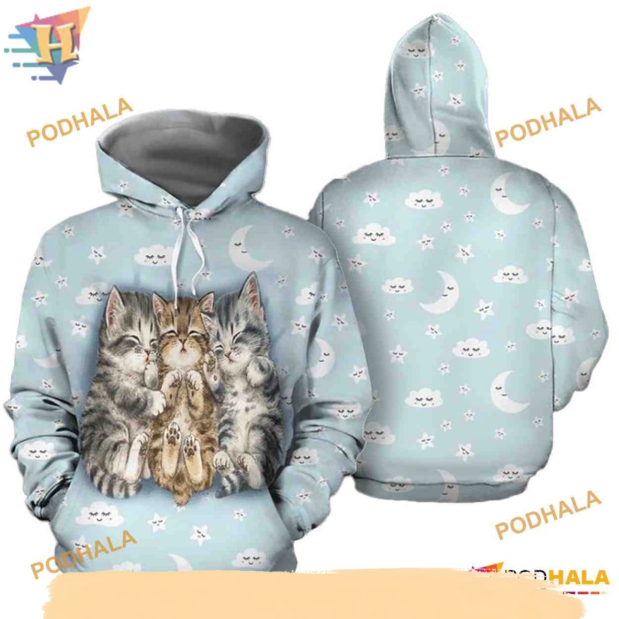 Cute Kitten Pattern Blue Unisex Print All 3D Christmas Hoodie - Walmart.com