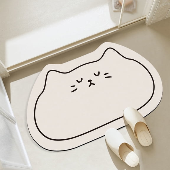 Disco*unt!Cute Kitten Pattern Diatomaceous Earth Mat, Anti Slip Fast Drying for Bathroom and Kitchen, Easy Clean Natural Stone Material, Hygienic and Water Absorbing