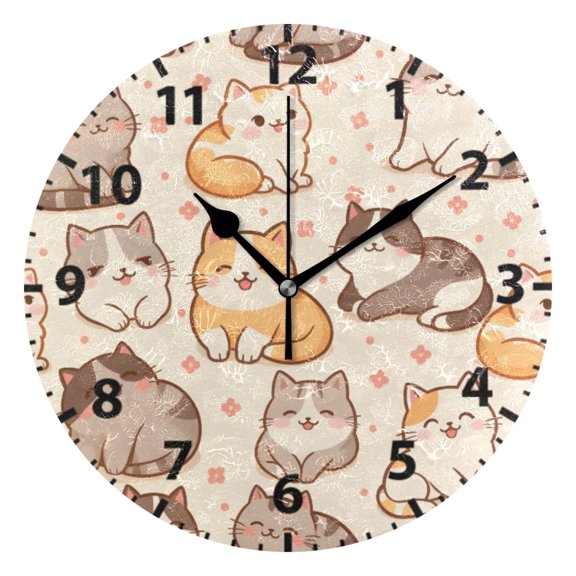 Cute Kitten Pattern Wall Clock 10in Round Artistic Oil Painting Home Decor Desk Table Clock