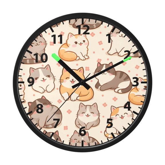 Cute Kitten Pattern Wall Clock 12 Inch Voice Activated Night Light Silent Non Ticking