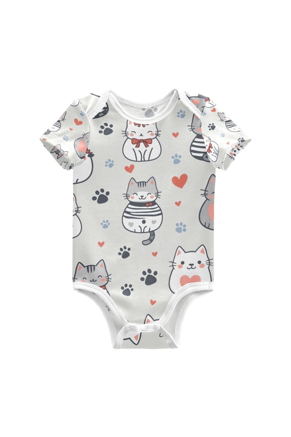 Cute Kitten Paw Prints and Hearts Pattern Baby Bodysuits 100% Cotton Short Sleeve for 0-24 Months Baby Golf Outfit 9Months
