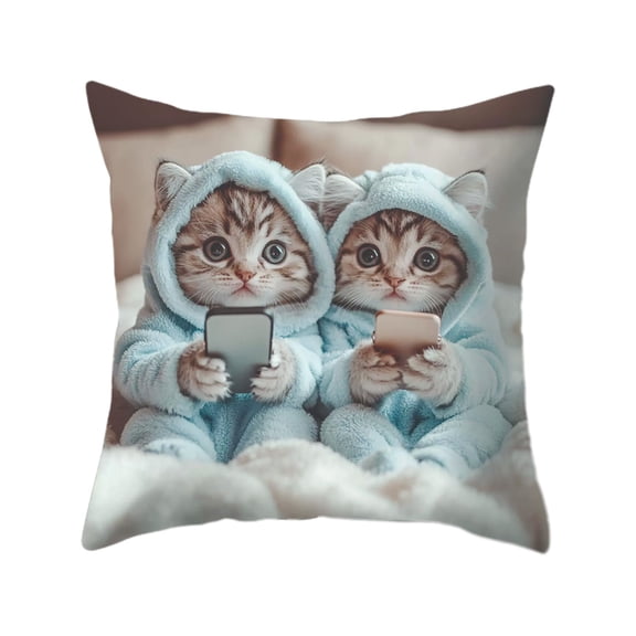 Cute Kitten Pillowcase, Pillowcases with Realistic Cat Print, Decorative Pillow Covers for Bedroom, Living Room, and Couch, 17.72X17.72In(C)