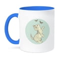 thumbnail image 1 of 3dRose, Cute Kitten Playing with Butterflies in pastel green yellow and brown, 11oz Two-Tone Blue Mug, 1 of 7