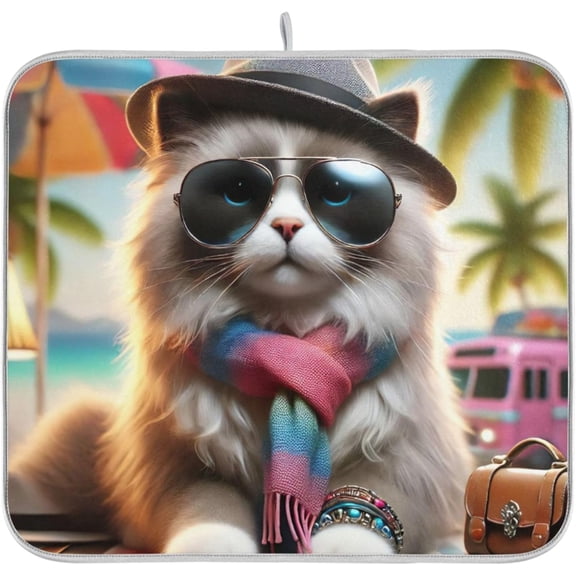 Cute Kitten Ragdoll Cat Dish Drying Mats Quick Dry Funky Dry Mats Pad Kitchen Counter Drying Mats 18x24 Inch