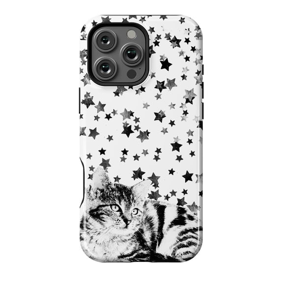 Cute Kitten Silver Stars Galaxy Space Cat Cosmic Animal Pet A889 Protective Case for iPhone 17 16 15 14 13 12 11 Pro Max
