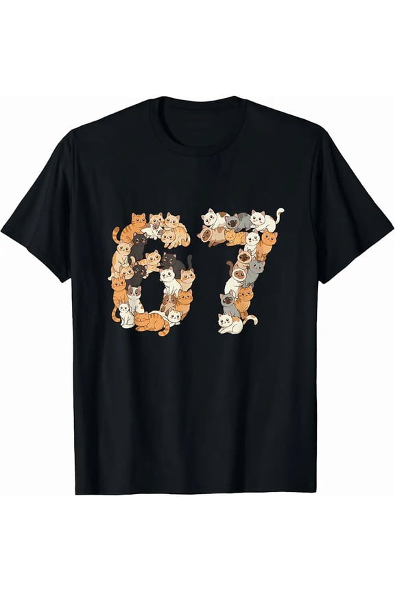 Cute Kitten Stack 67 Number Graphic for Cat Owners Short Sleeve T-Shirt