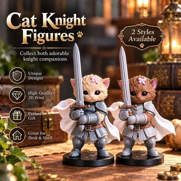 Cute Kitten with Sword Figurine Funny Cat Kitten Knight Meme Statue, Medieval Armore Cape Design, Collectible Figure for Desktop Shelf Mantel Decor, Adorable Gifts for Cats Lovers