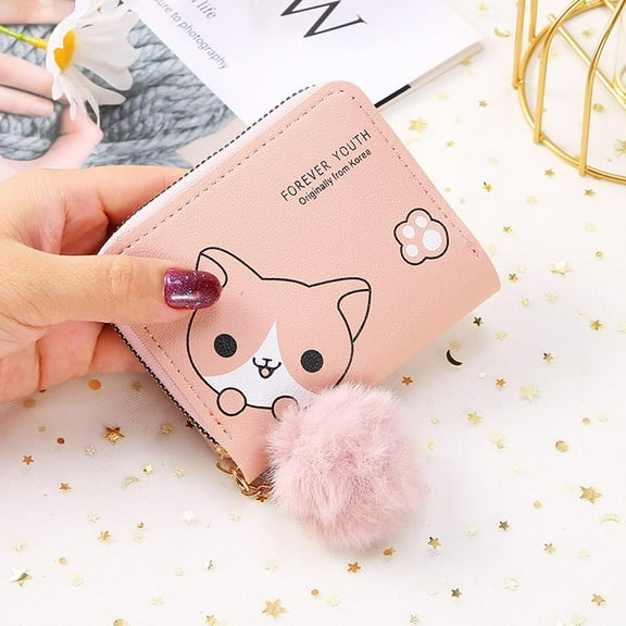 Cute Kitten Wallet, Cartoon Cat, Mini Furballs, Credit Card Holder, Zipper F5