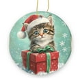 thumbnail image 1 of Cute Kitten Wearing A Santa Hat Is Peeking Out From Gift Box - Christmas Ornament Xmas Keepsake Ceramic Ornaments Holiday Decorations for Tree Christmas Gift Ideas 2.95in, 1 of 6