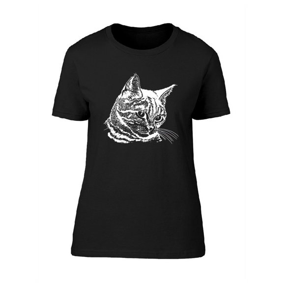 Cute Kitten White Sketch T-Shirt Women -Image by Shutterstock, Female Medium