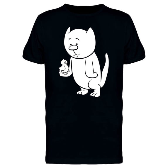 Cute Kitten With Bird Cartoon Tee Men's -Image by Shutterstock
