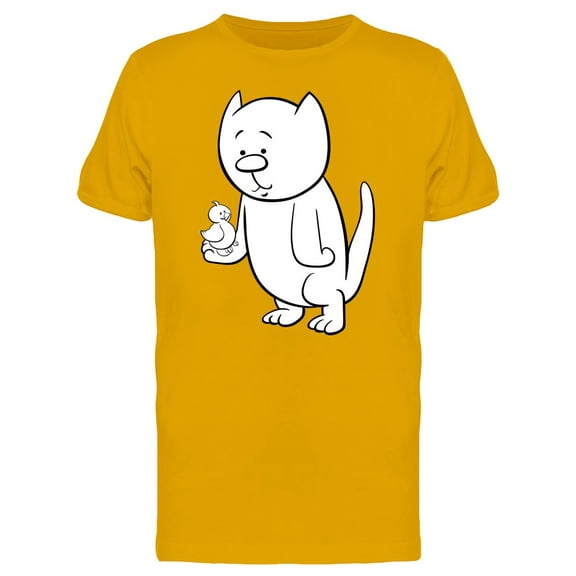 Cute Kitten With Bird Cartoon T-Shirt Men -Image by Shutterstock, Male x-Large