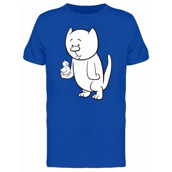 Cute Kitten With Bird Cartoon Tee Men's -Image by Shutterstock