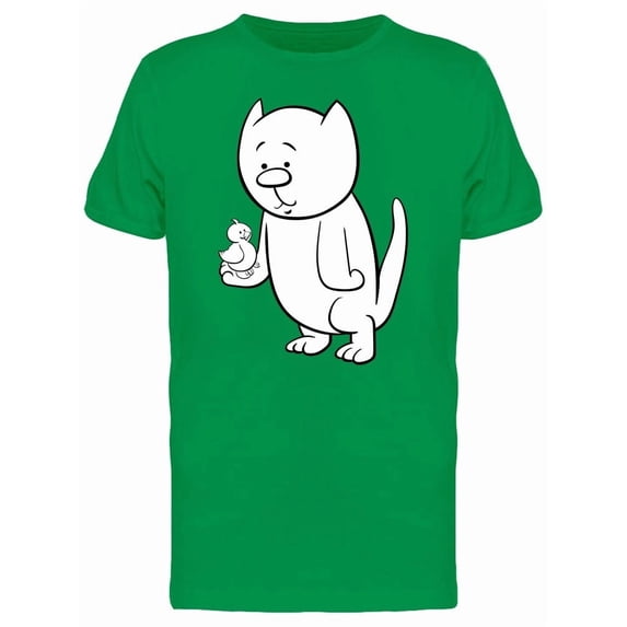 Cute Kitten With Bird Cartoon Tee Men's -Image by Shutterstock