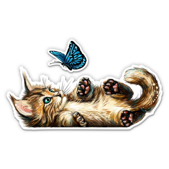 Cute Kitten With Butterfly Adorable Cat - 3" Vinyl Sticker - For Car Laptop Water Bottle Phone - Waterproof Decal