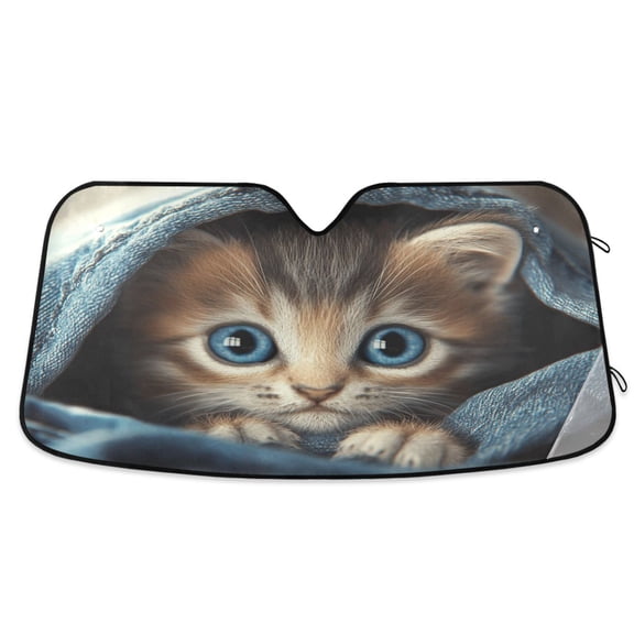 Cute Kitten Wrapped in Blanket Car Windshield Sun Shade Foldable Car Front Window Visor Heat and UV Protection 53x23.5