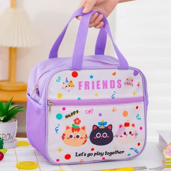 Cute Cat Kids Lunch Box Insulated Lunch Bag For Boys Girls,Waterproof LunchBox Cooler Tote Bag for Work, Picnic