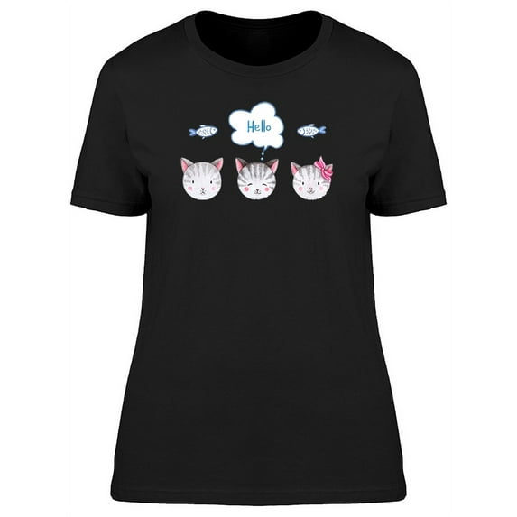 Cute Kittens Heads Cartoon T-Shirt Women -Image by Shutterstock, Female Medium