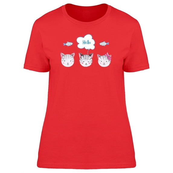 Cute Kittens Heads Cartoon T-Shirt Women -Image by Shutterstock, Female Small
