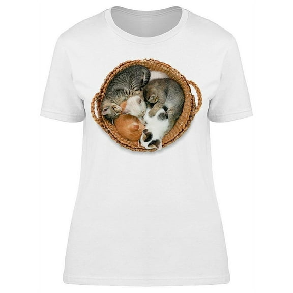 Cute Kittens In Wood Basket T-Shirt Women -Image by Shutterstock Women T-Shirt, Female Large