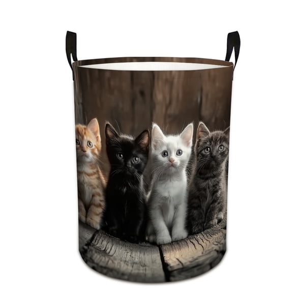 Cute Kittens_ Print Laundry Basket & Storage Bin - Foldable Large Capacity Round Hamper for Bedroom, Laundry Room, Dorm